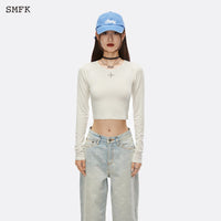 SMFK Compass Midnight Flower Wool Knit Sky White | MADA IN CHINA