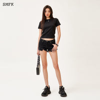 SMFK Compass Tarpan Low-rise Black Short Jeans | MADA IN CHINA