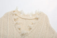 SOMESOWE Cream V-Neck Faux Mink Pocket Sweater | MADA IN CHINA