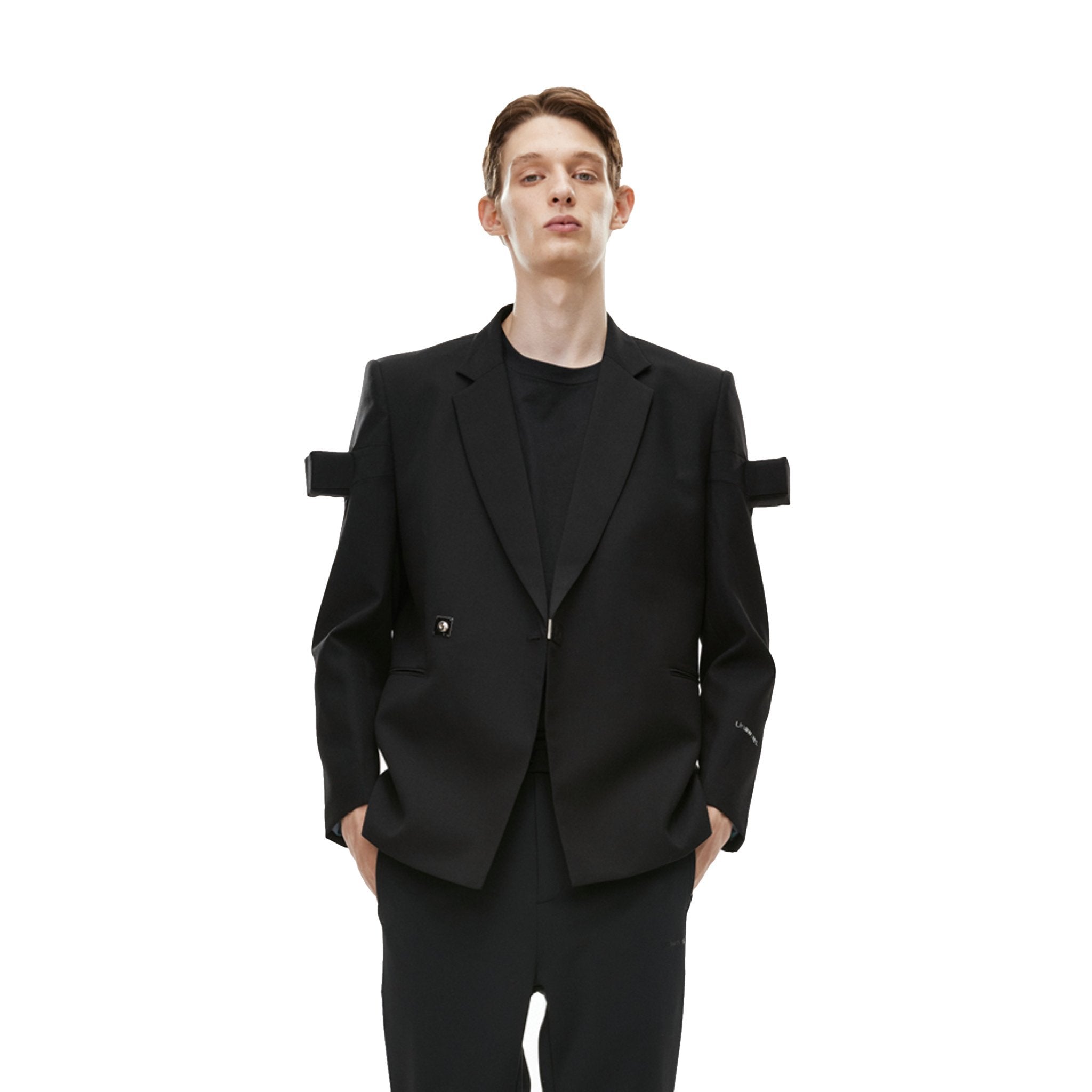 Unawares Cube Inlaid Double Breasted Suit Black | MADA IN CHINA