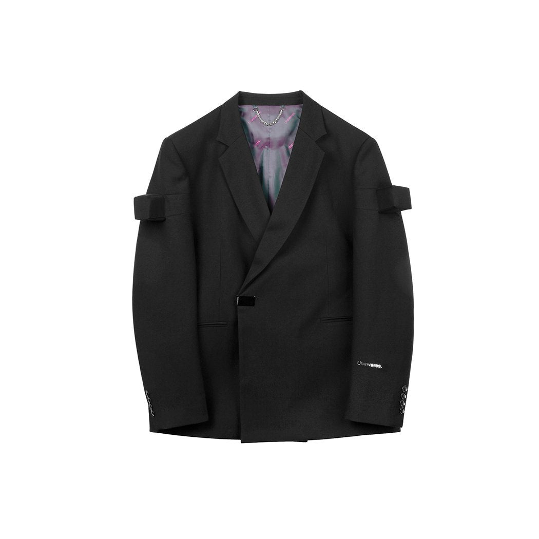 Unawares Cube Inlaid Double Breasted Suit Black | MADA IN CHINA