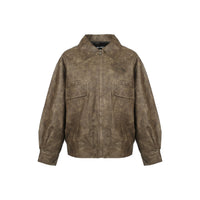 ANN ANDELMAN Dark Brown Vintage Distressed Leather Jacket | MADA IN CHINA
