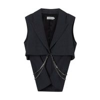 CALVIN LUO Dark Gray Chain Trim Fake Two Piece Sleeveless Suit | MADA IN CHINA