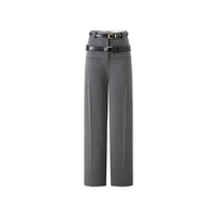 ONOFFON Dark Gray Straight Double Belt Trousers | MADA IN CHINA