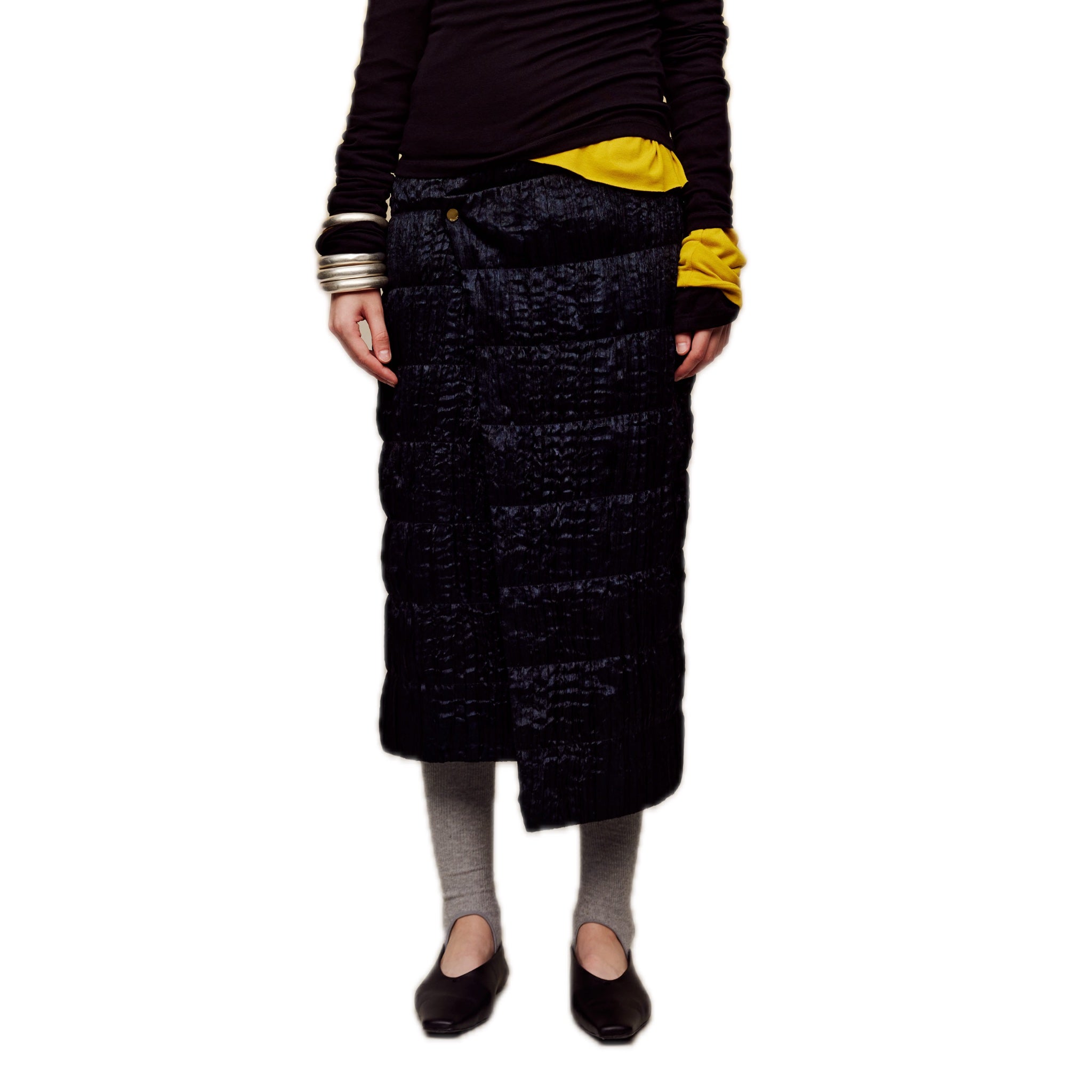 ilEWUOY Dark Green Pleated Quilted Cotton Wrap Skirt | MADA IN CHINA