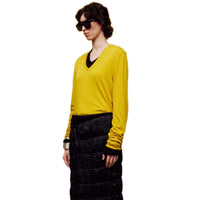ilEWUOY DeRong V-neck Long-sleeved T-shirt in Yellow | MADA IN CHINA