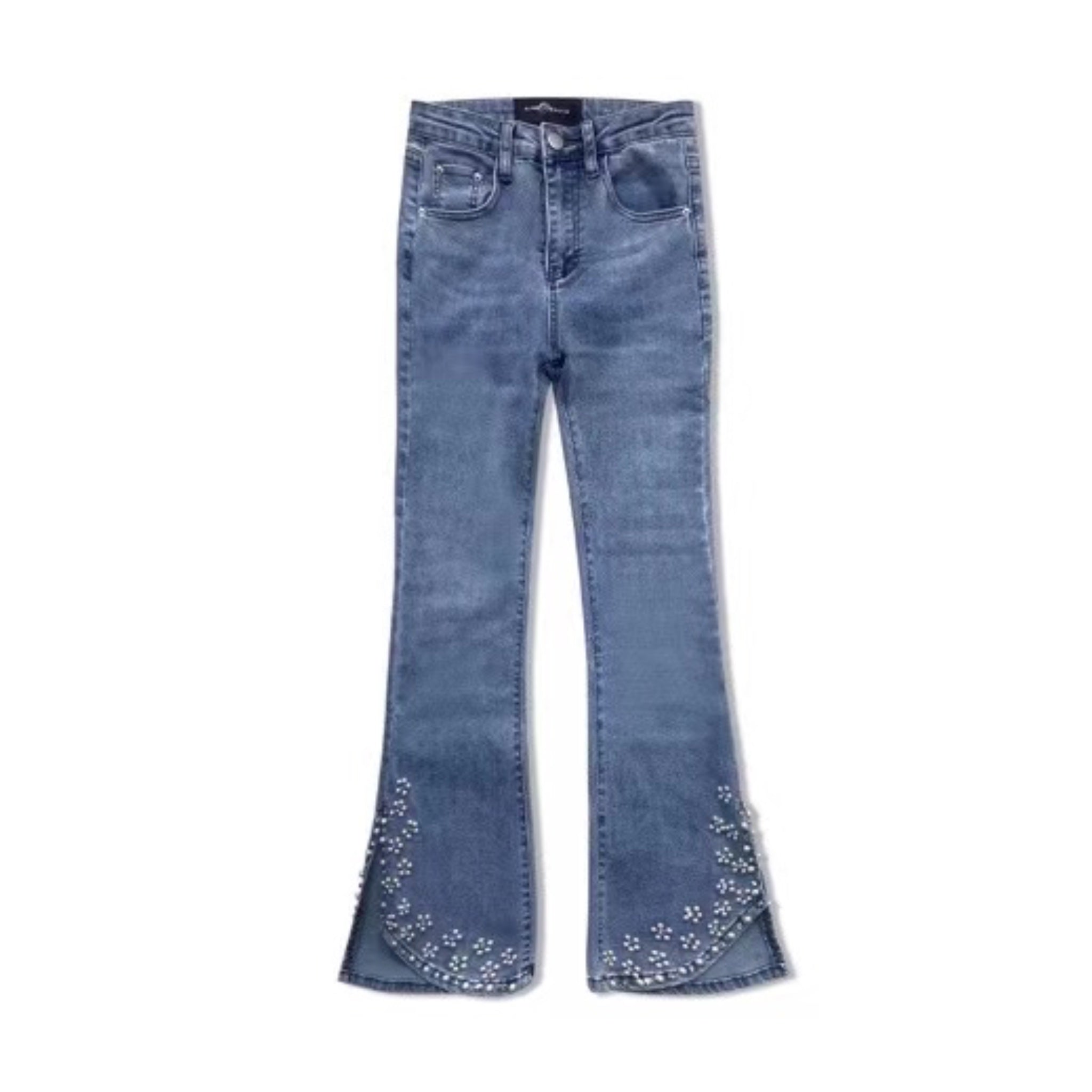 AIMME SPARROW Diamond-encrusted Denim Flared Pants | MADA IN CHINA