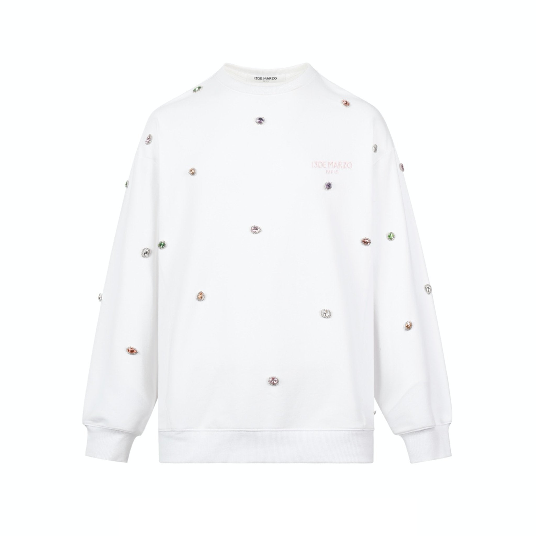 13 DE MARZO Fancy Colored Artificial Diamond Sweater White | MADA IN CHINA