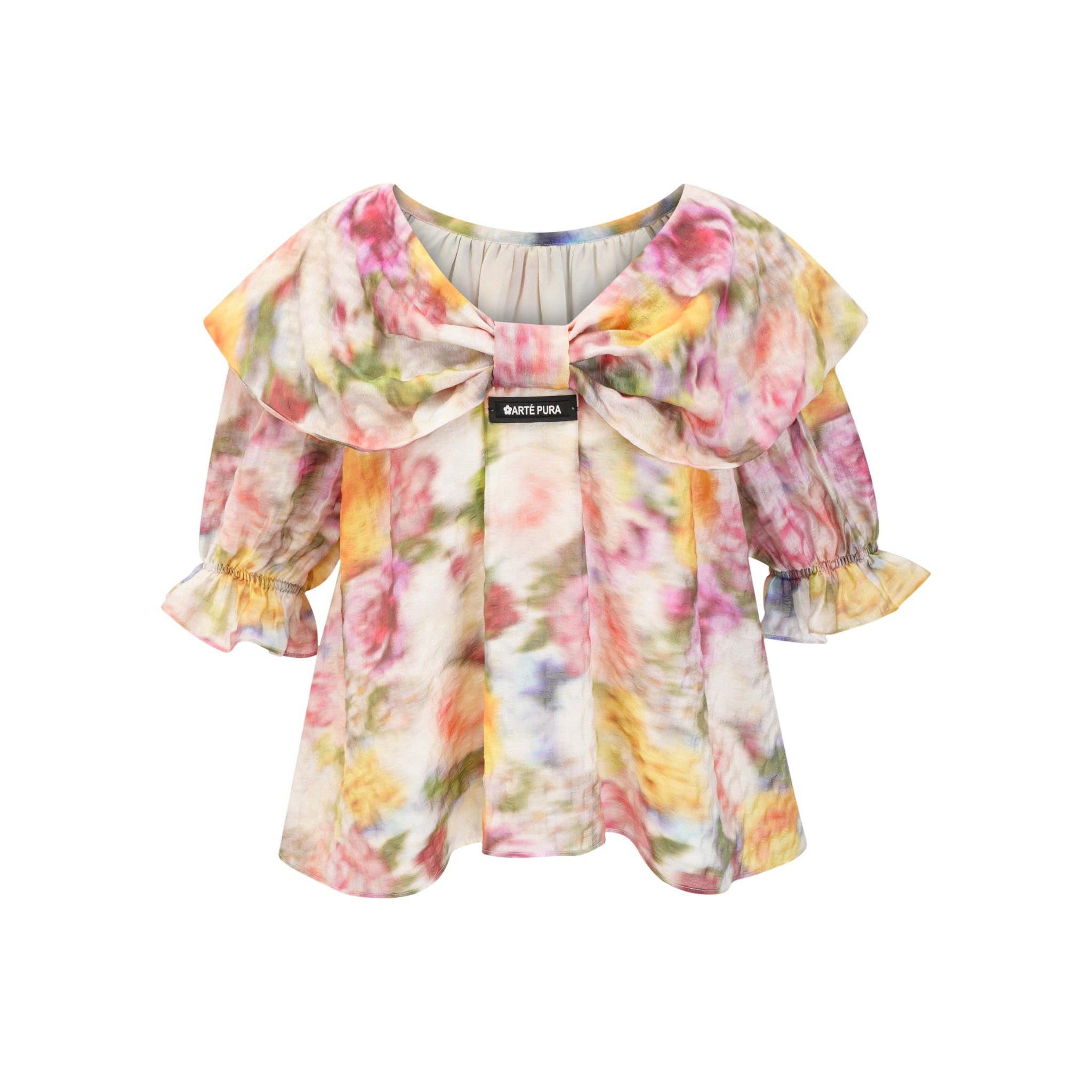 ARTE PURA Floral Painting Top With Bow Tie | MADA IN CHINA