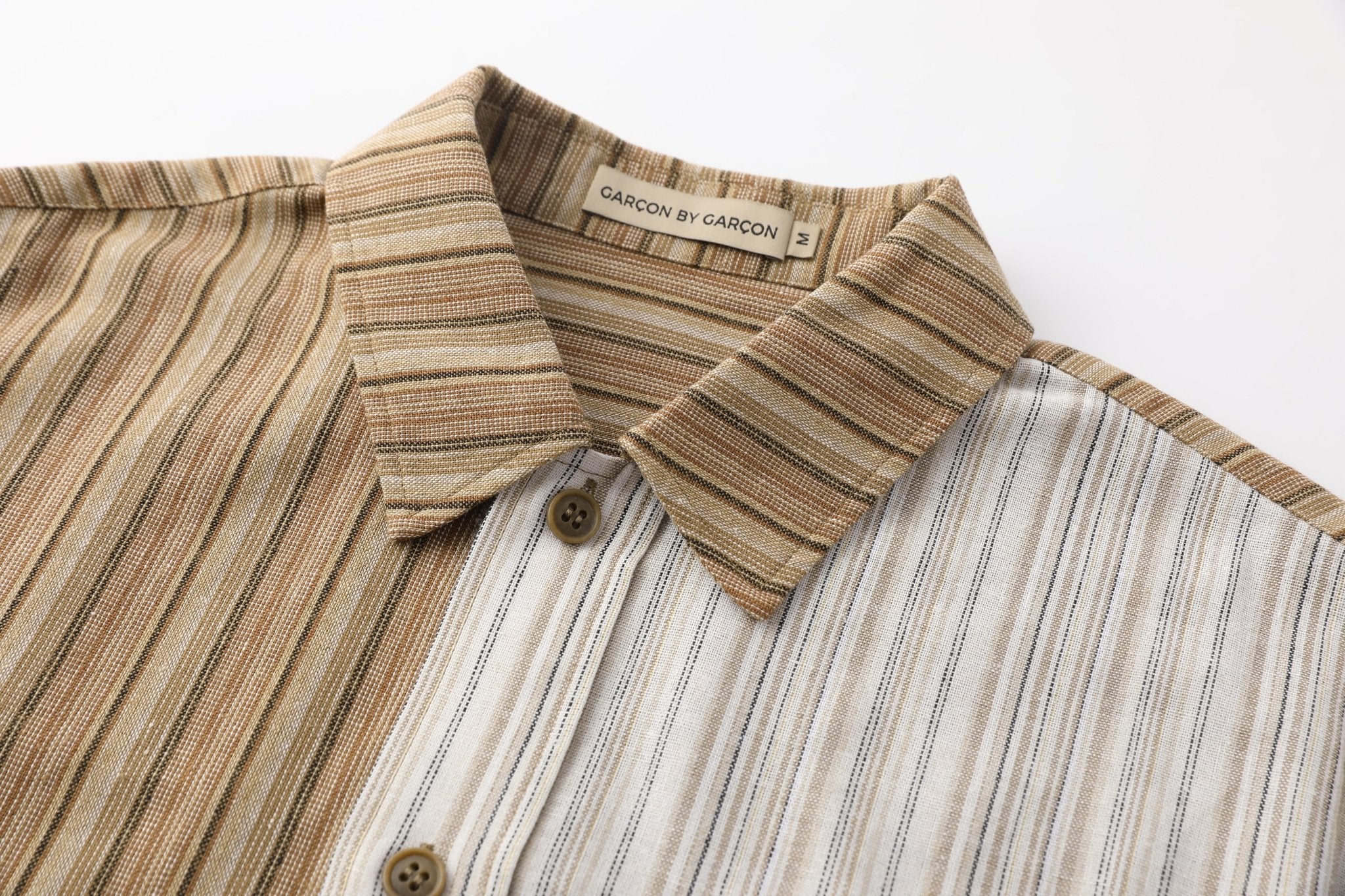GARCON BY GARCON Gold Silk Striped Stitching Short-sleeved Shirt | MADA IN CHINA