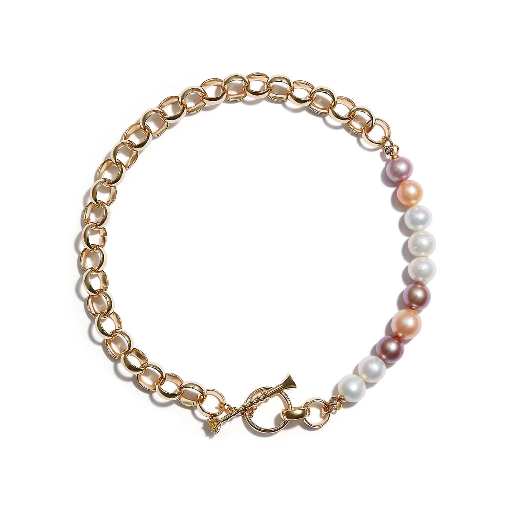 LOST IN ECHO Golden Multi-Color Pearl Necklace with OT Lock | MADA IN CHINA