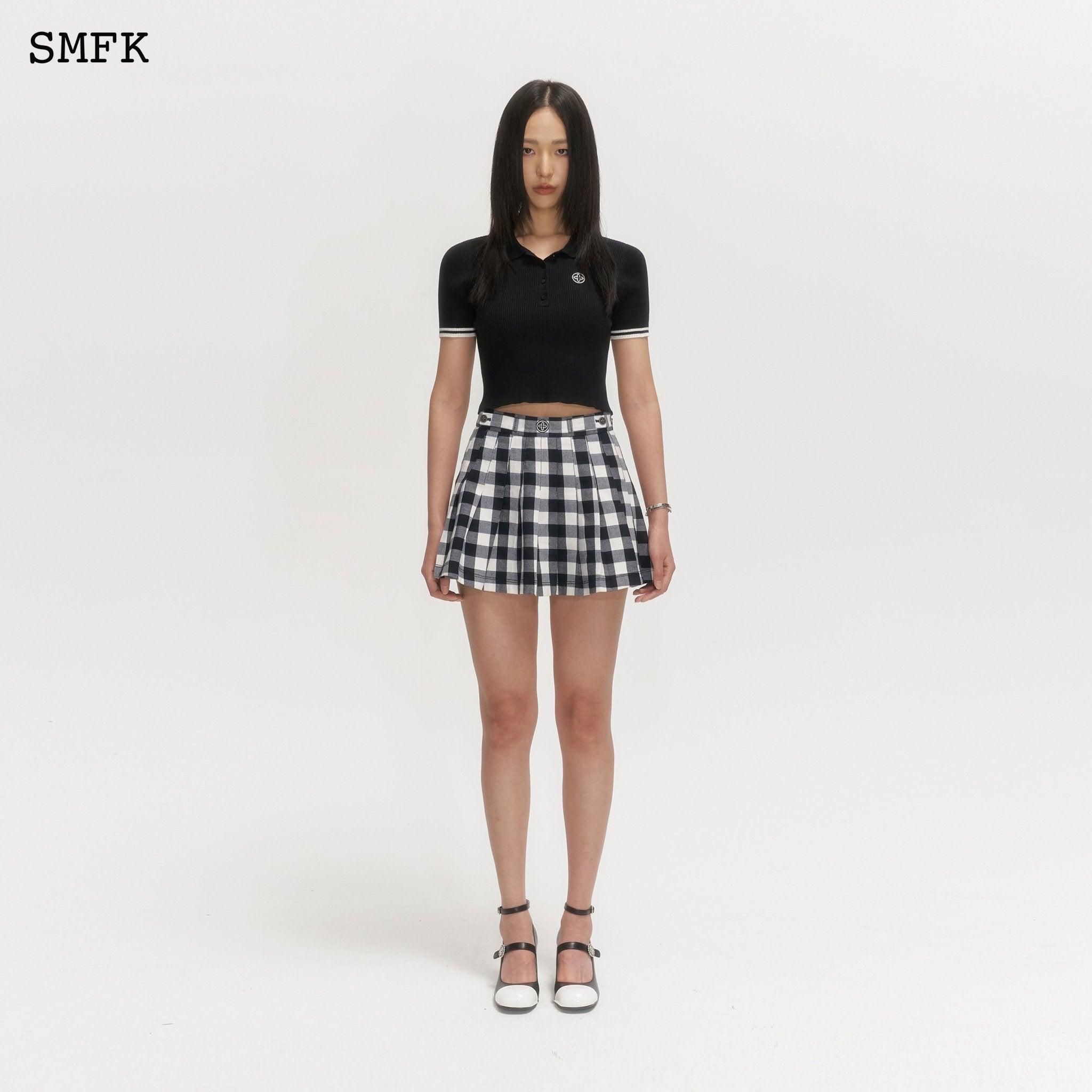 SMFK Grassland Black And White Checkered Pleated Skirt | MADA IN CHINA