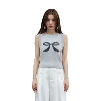 SOMESOWE Gray Embroidered Bow Knit Vest | MADA IN CHINA