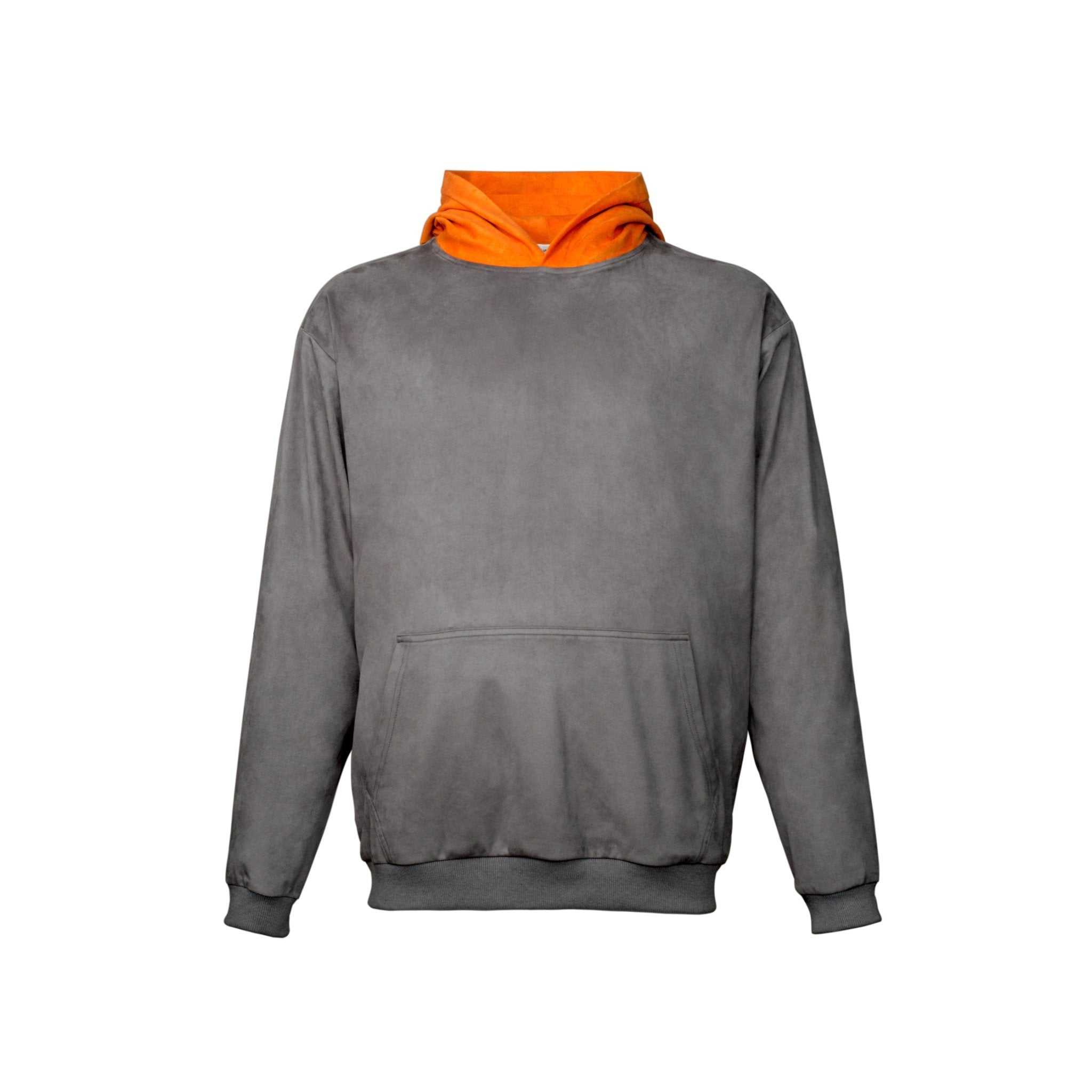 GALLIANO LANDOR Gray Suede Fabric Split Orange Hooded Sweater | MADA IN CHINA