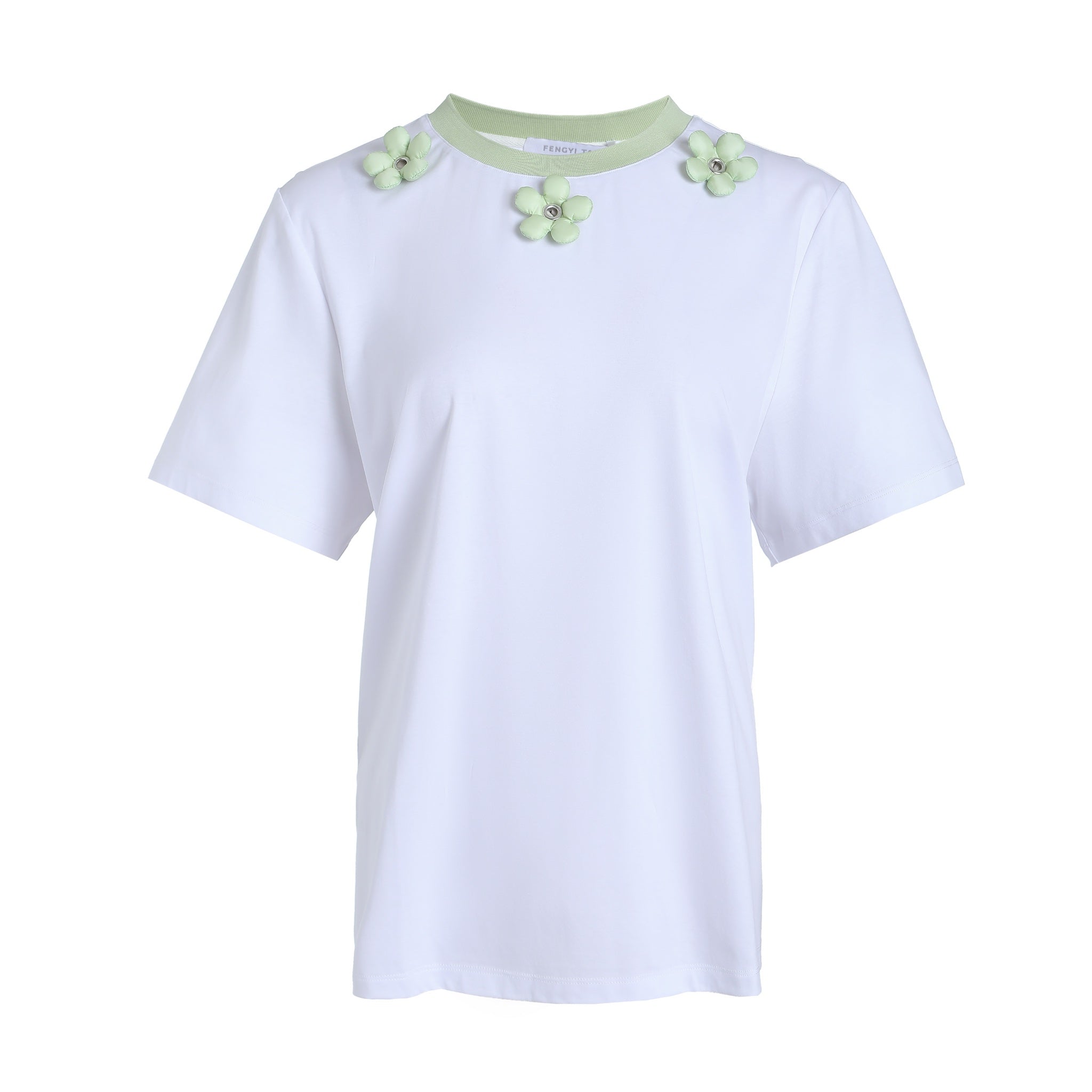 FENGYI TAN Green Clash Three-Dimensional Flowers T-shirt | MADA IN CHINA