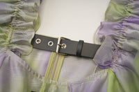 ARTE PURA Green Dress In Purple Print With Belt Decoration | MADA IN CHINA