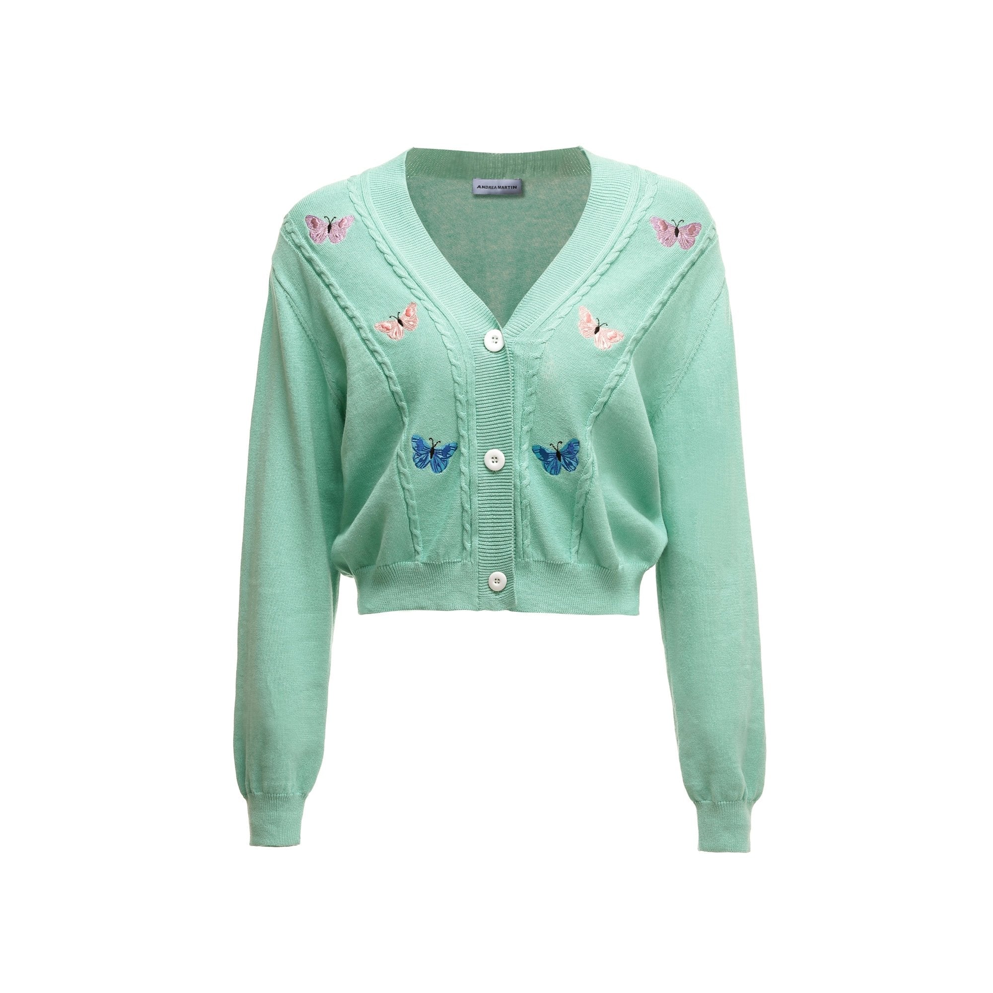 ANDREA MARTIN Green Embroidered Butterfly Cardigan | MADA IN CHINA