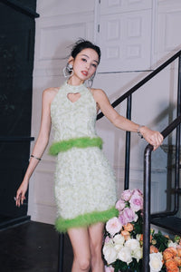 AIMME SPARROW Green Fringed Feather Wrap Skirt | MADA IN CHINA