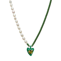 LOST IN ECHO Green Heart Enamel Pearl Necklace | MADA IN CHINA