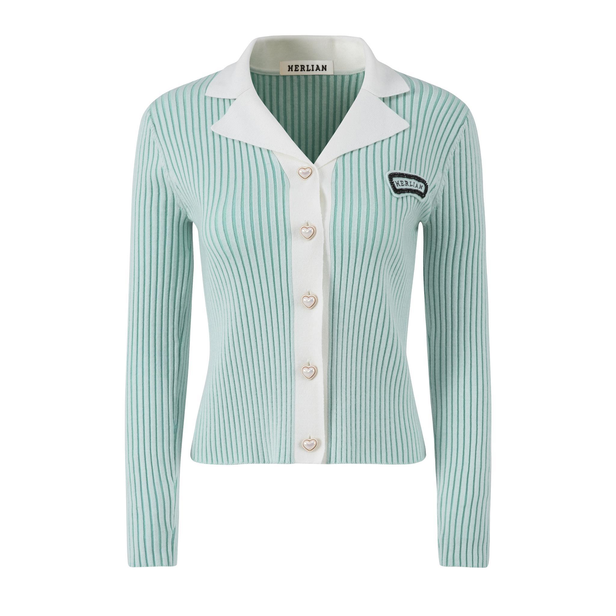 HERLIAN Green Panelled Knitted Cardigan | MADA IN CHINA