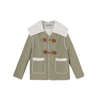 MEDIUM WELL Green Quilted Cotton Removable Collar Lamb Fur Jacket | MADA IN CHINA