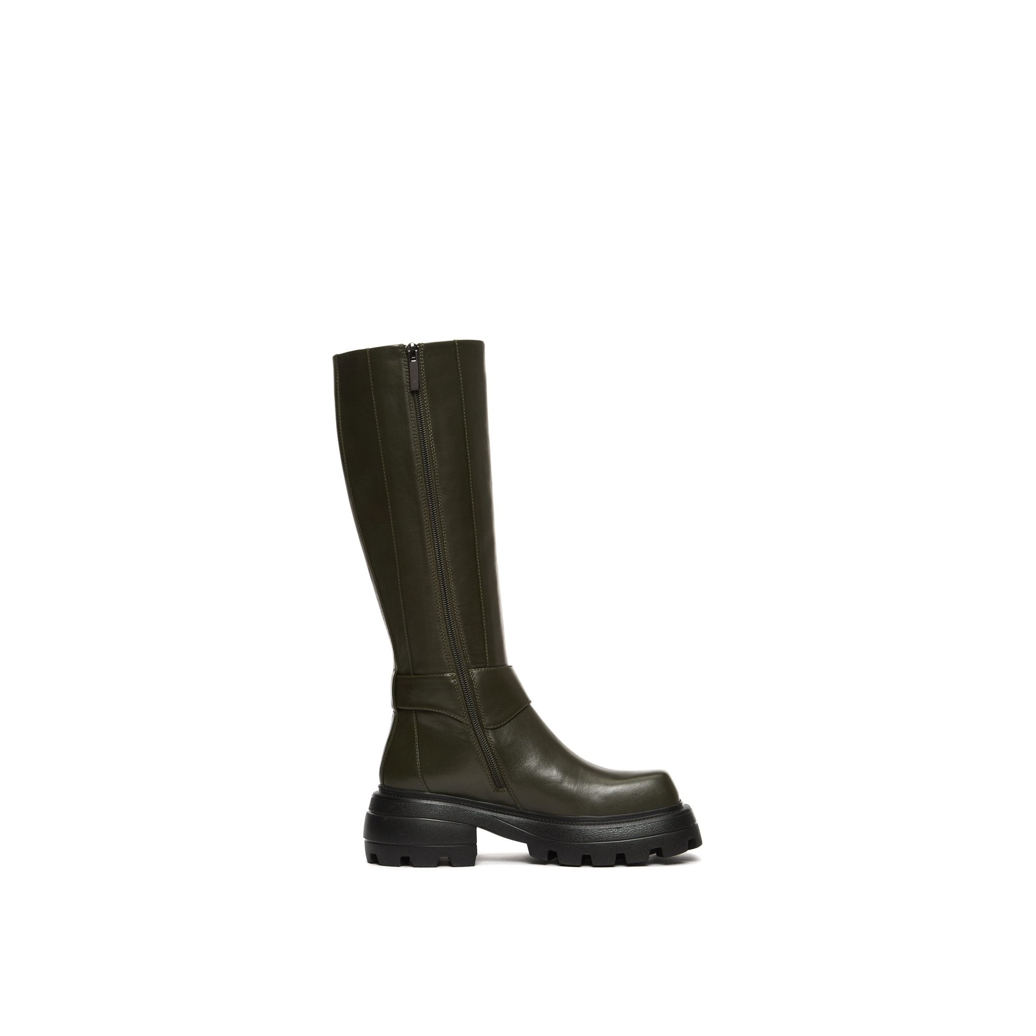 LOST IN ECHO Green Square Toe Knee High Boots | MADA IN CHINA