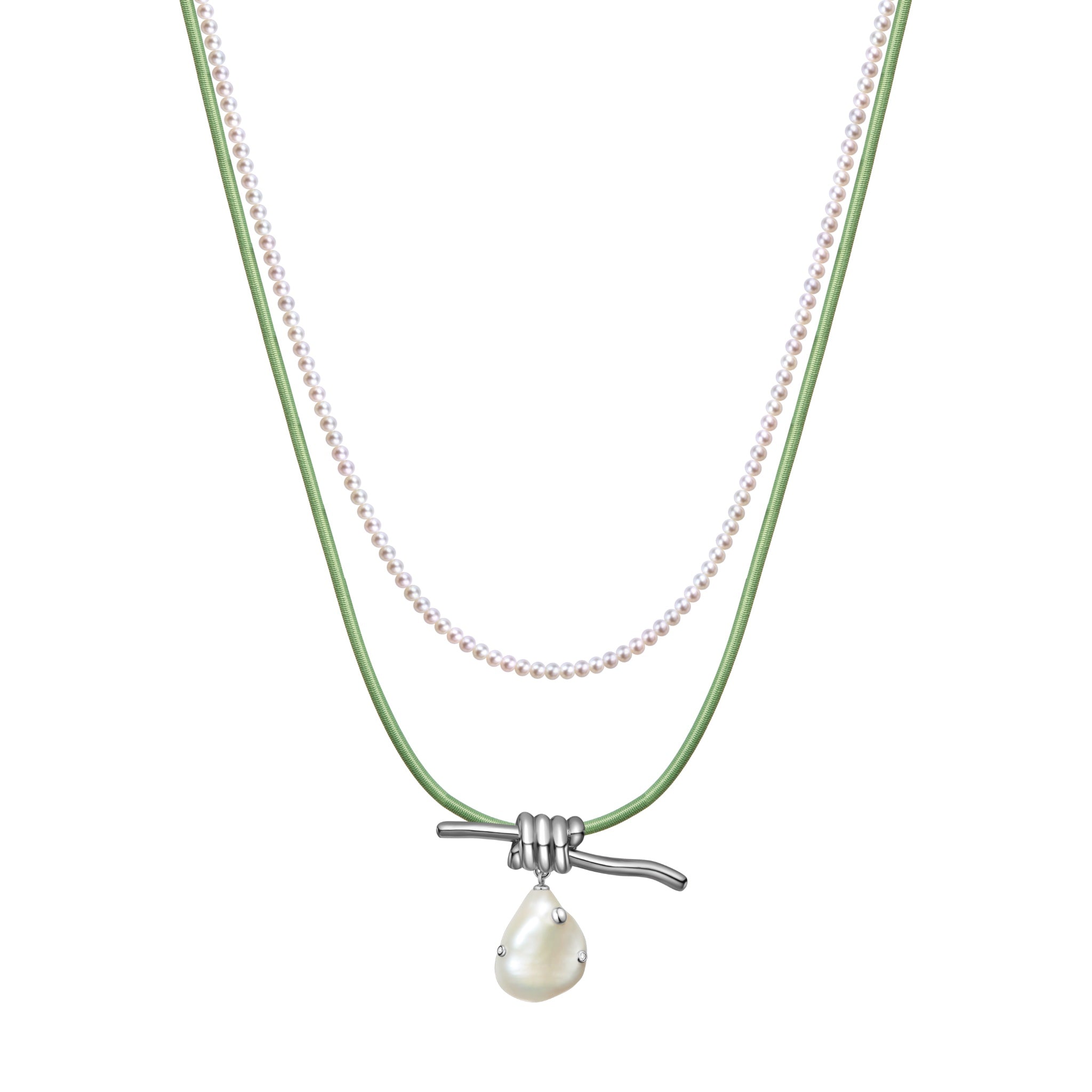 LOST IN ECHO Green Stretch Knot Double Layer Pearl Necklace | MADA IN CHINA