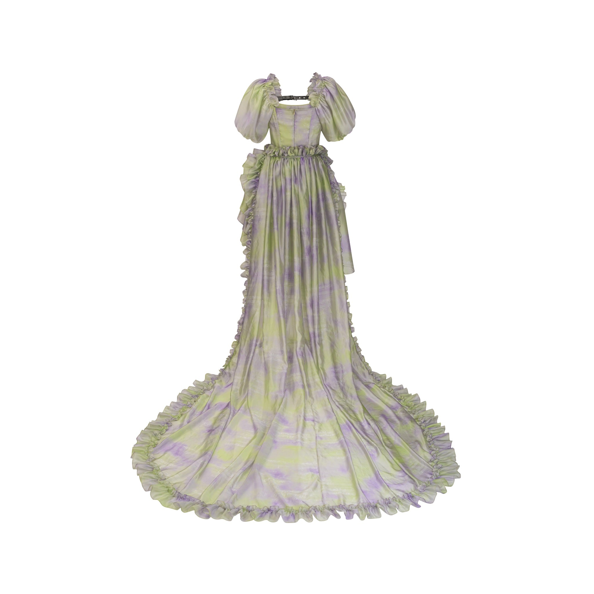 ARTE PURA Green Trailing Dress In Purple Print With Belt Decoration | MADA IN CHINA