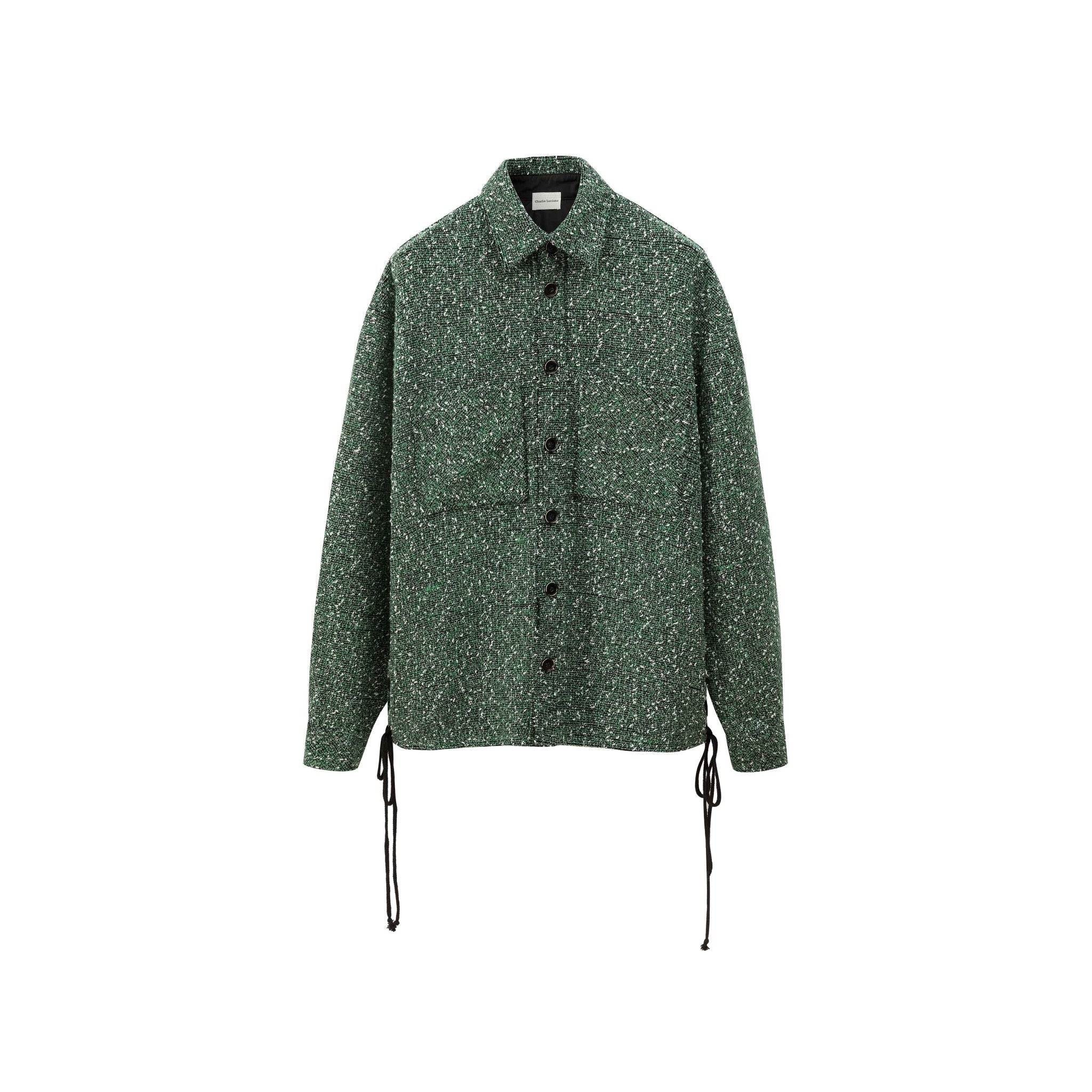 CHARLIE LUCIANO Green Tweed Overshirt With Strings On Both Sides | MADA IN CHINA