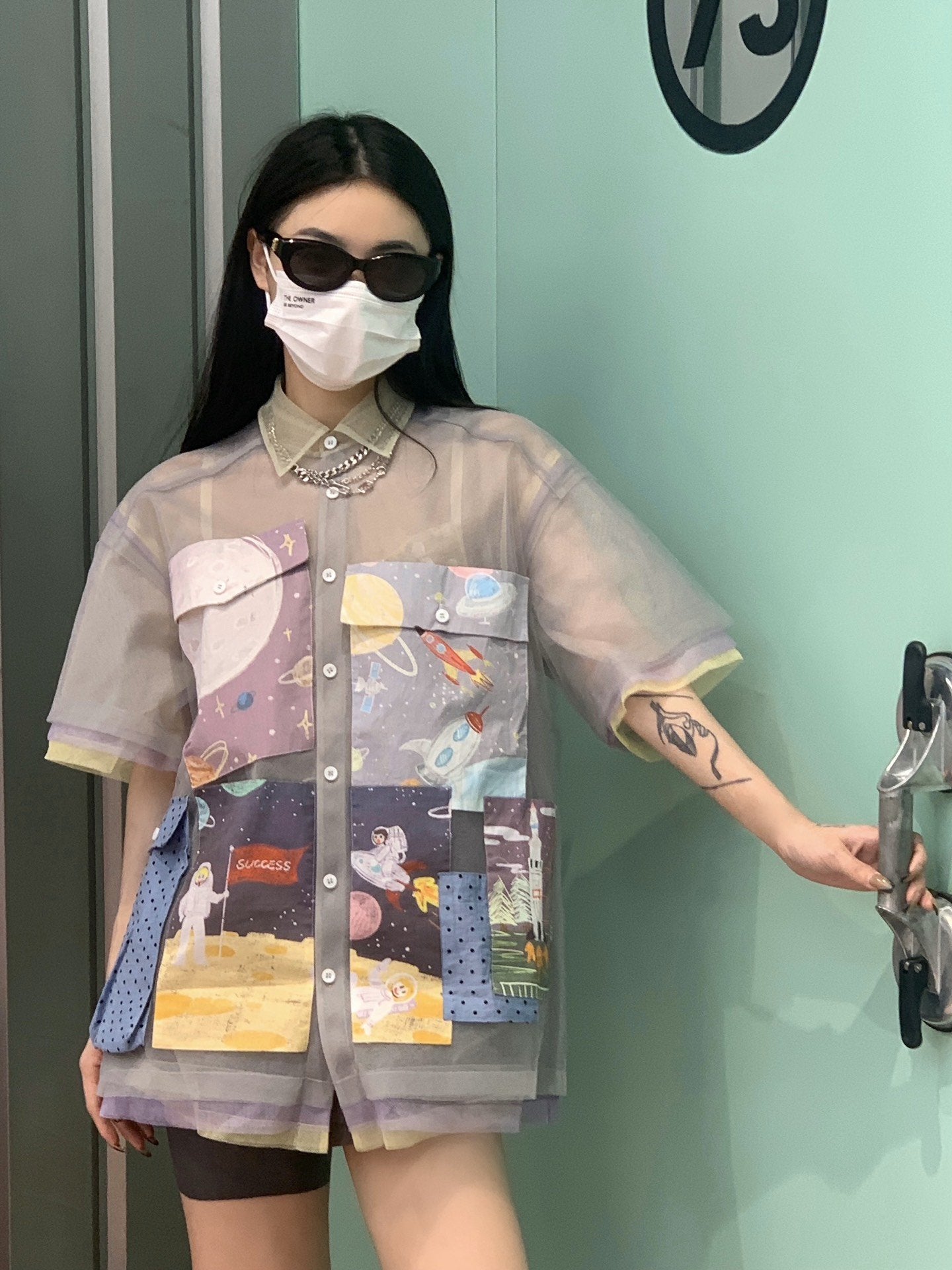 ANDREA MARTIN Grey Astronaut Mesh Shirt | MADA IN CHINA