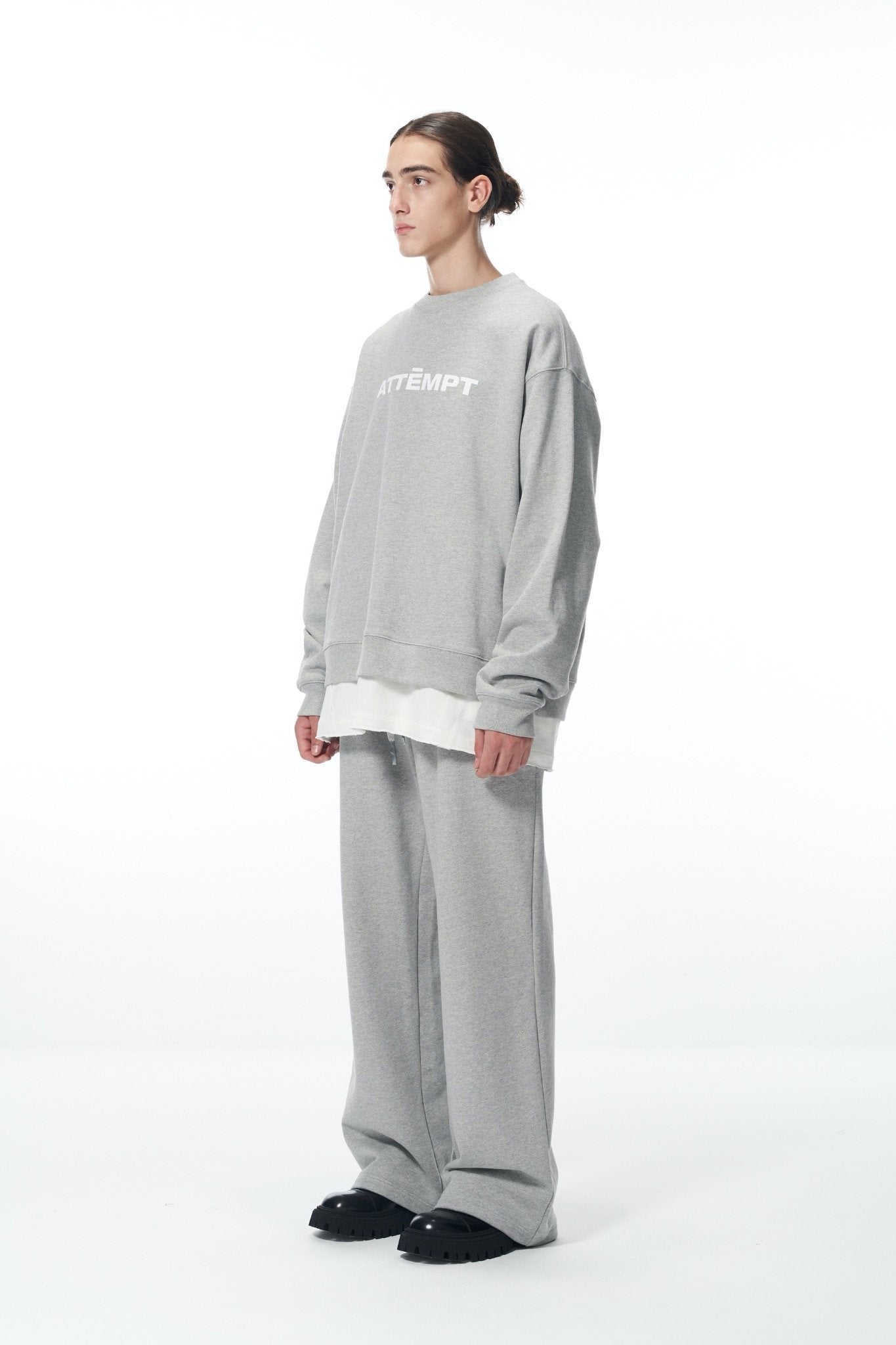 ATTEMPT Grey Basic Logo Print Crewneck Sweater | MADA IN CHINA
