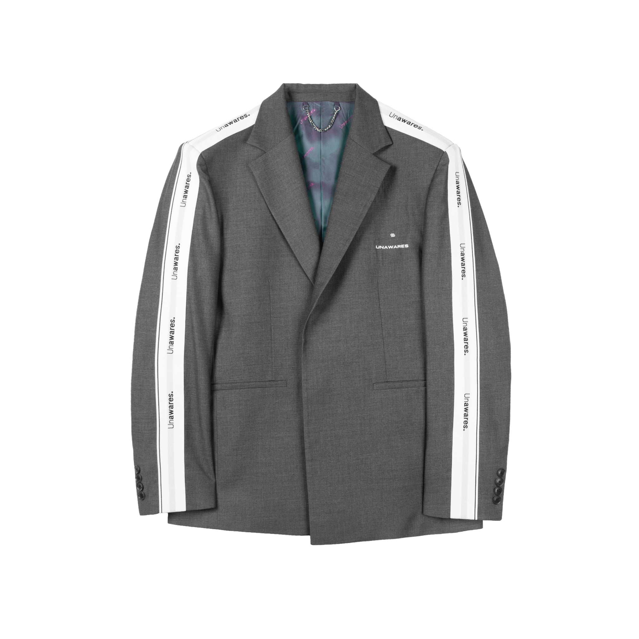 UNAWARES Grey Color Blocking Strap Single Breasted Suit | MADA IN CHINA