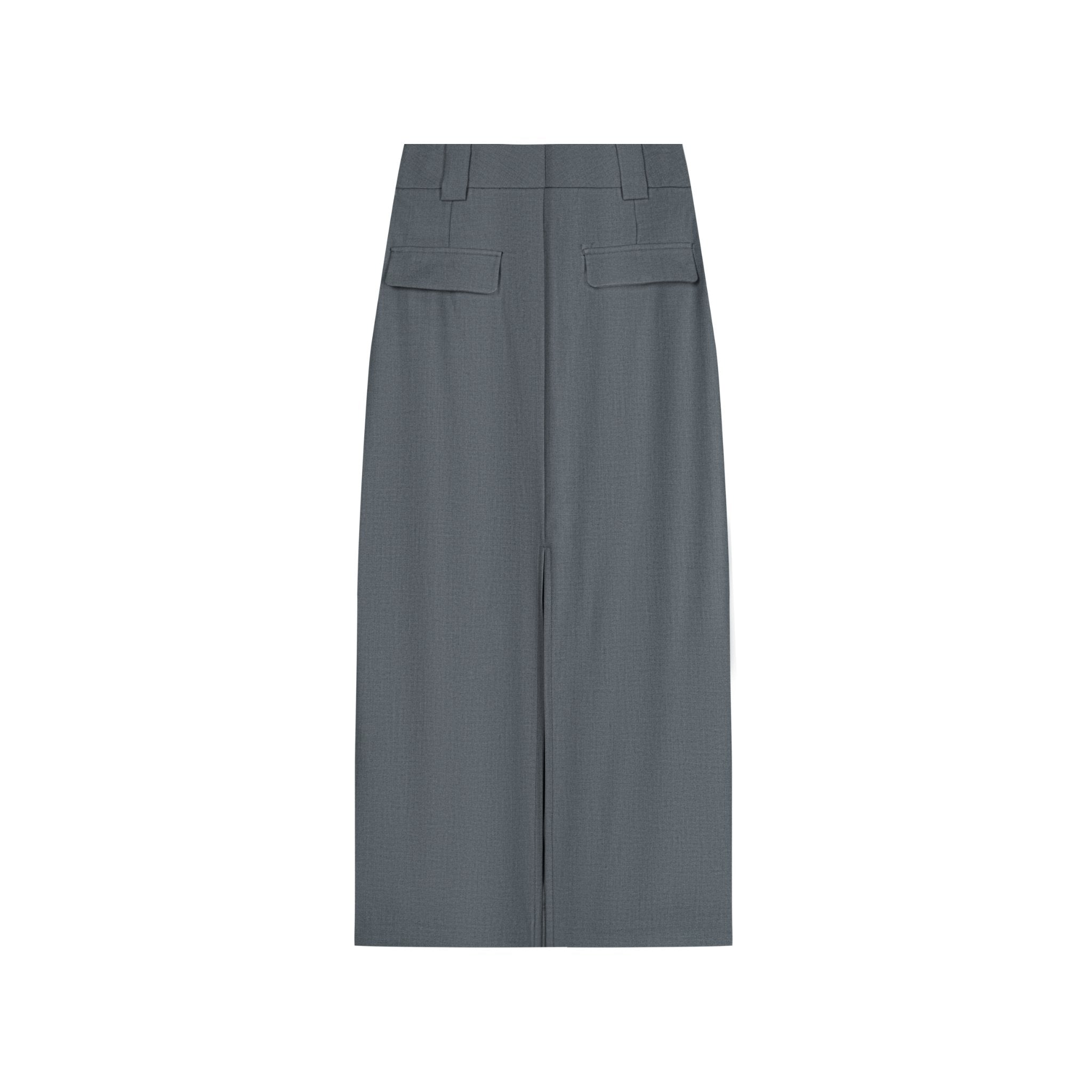 UNAWARES Grey Custom Metal Clip Side-Slit Mid-Length Skirt | MADA IN CHINA
