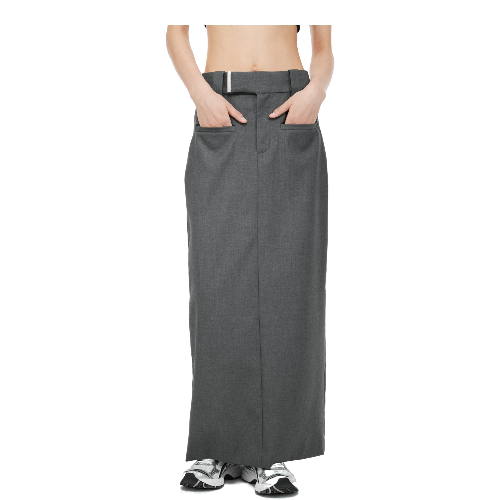 UNAWARES Grey Custom Metal Clip Side-Slit Mid-Length Skirt | MADA IN CHINA