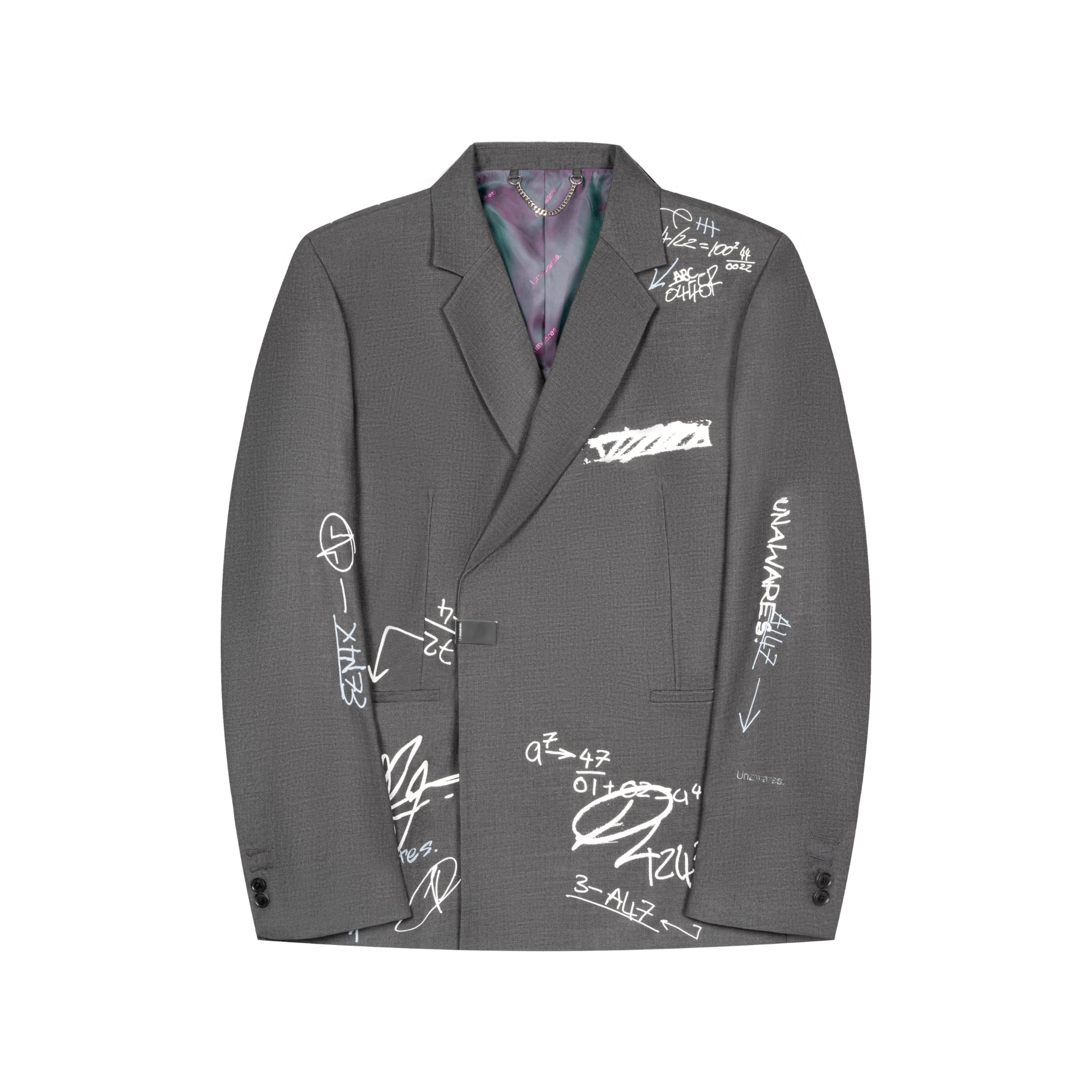 UNAWARES Grey Customized Graffiti Printed Double Breasted Suit | MADA IN CHINA