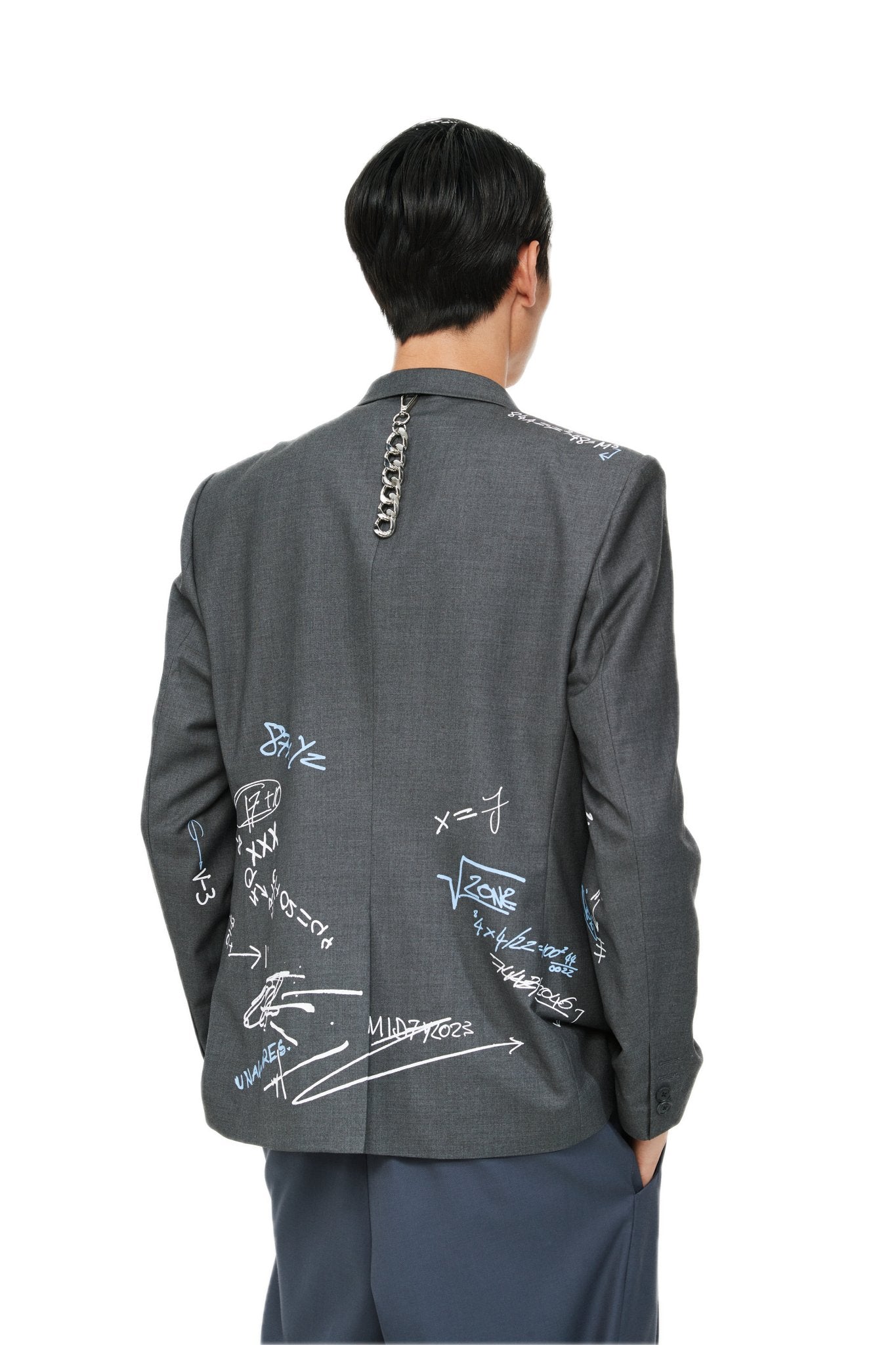 UNAWARES Grey Customized Graffiti Printed Double Breasted Suit | MADA IN CHINA