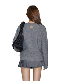 SOMESOWE Grey Embroidered Bow Crew Neck Sweater | MADA IN CHINA