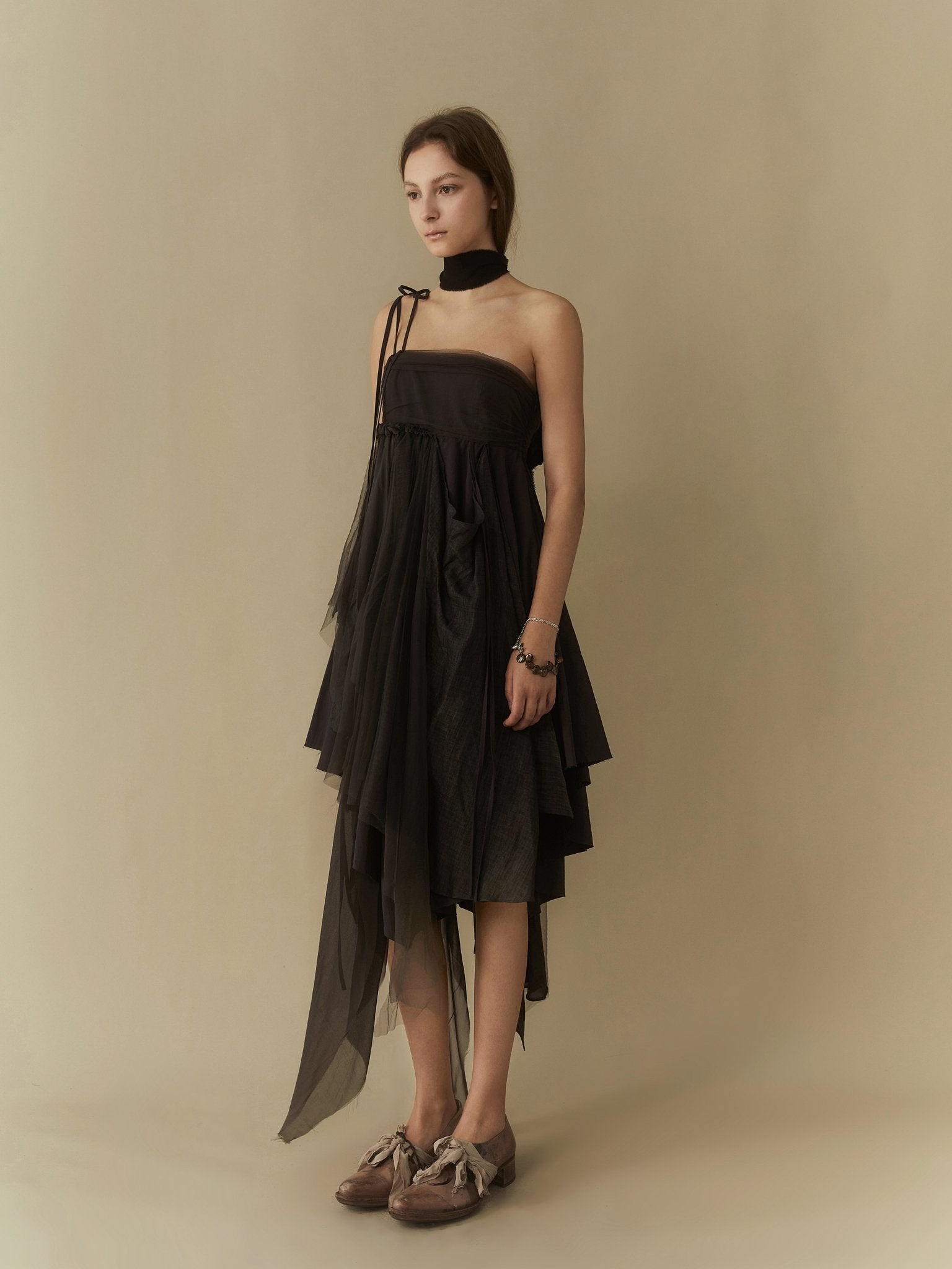 ELYWOOD Grey Folded Layer Gauze Dress | MADA IN CHINA