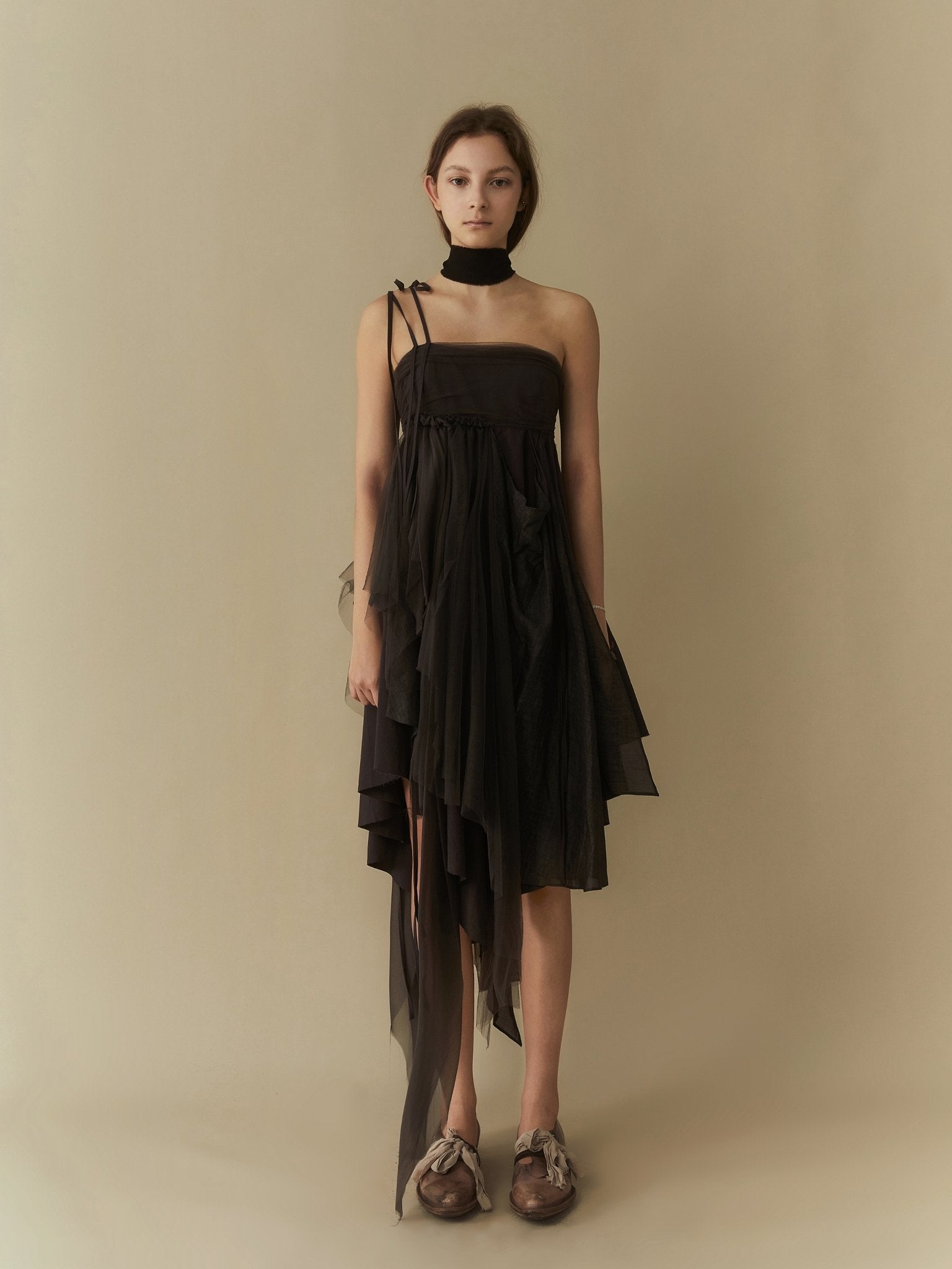ELYWOOD Grey Folded Layer Gauze Dress | MADA IN CHINA