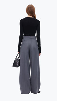 ANN ANDELMAN Grey Folded Waist Design Draped Suit Trousers | MADA IN CHINA