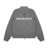UNAWARES Grey Horn Sleeve Branded Logo Jacquard Sweater Jacket | MADA IN CHINA