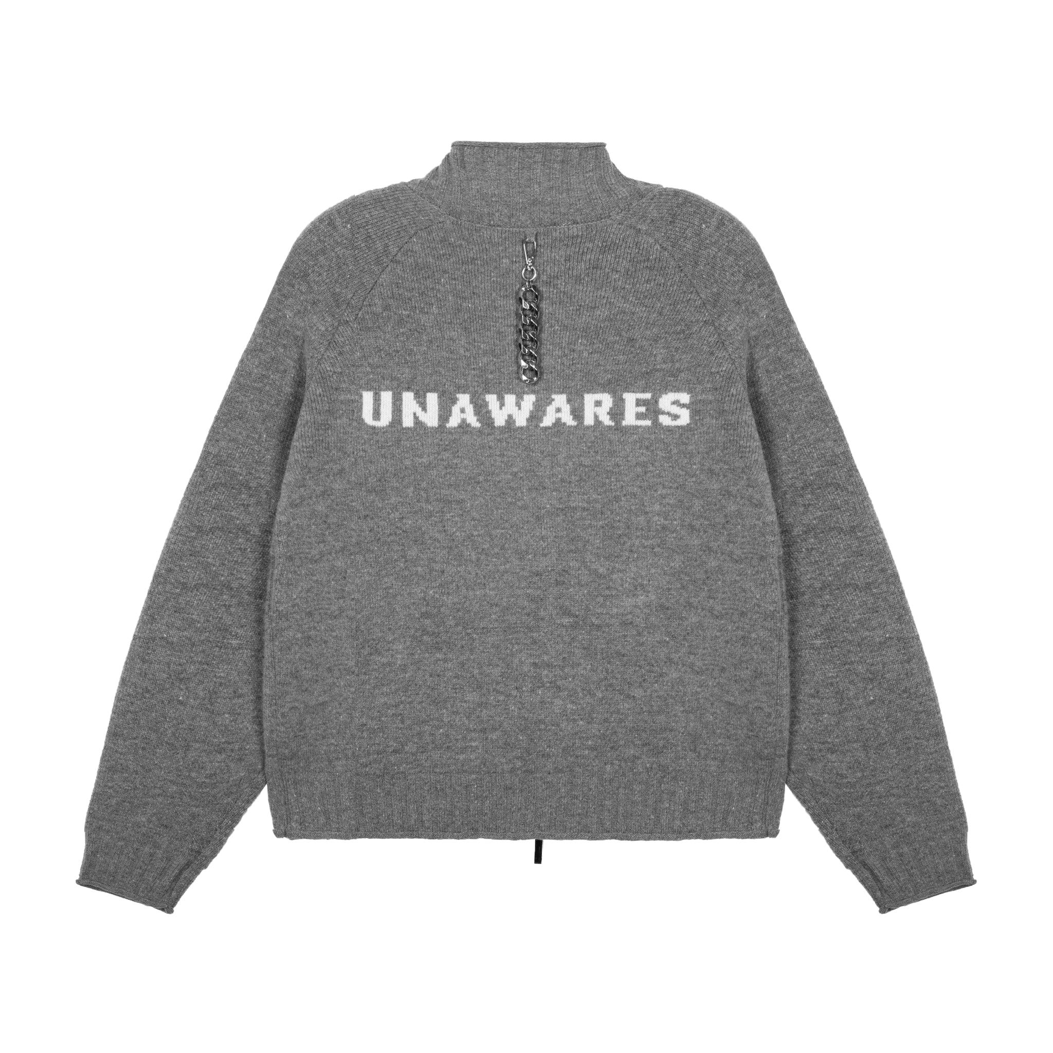 UNAWARES Grey Horn Sleeve Branded Logo Jacquard Sweater Jacket | MADA IN CHINA