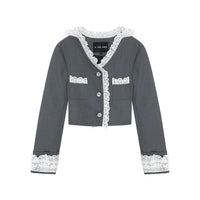 SOMESOWE Grey Lace Collar Short Jacket | MADA IN CHINA