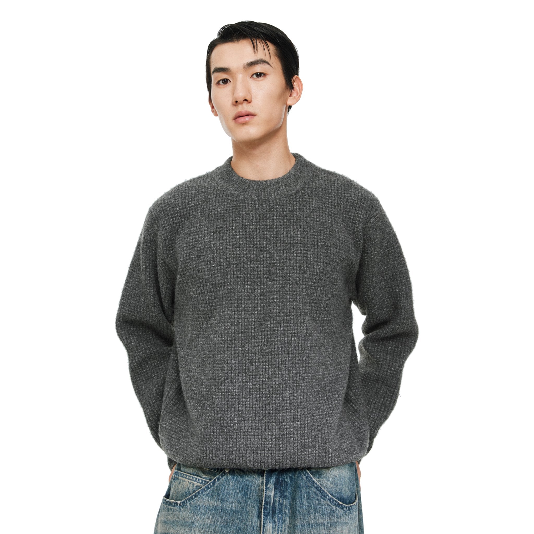 UNAWARES Grey Patchwork Loose Pullover Sweater | MADA IN CHINA