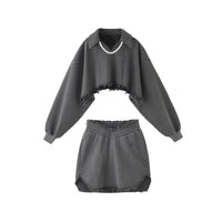 AIN'T SHY Grey Pearl Loose Hoodie with Skirt Set | MADA IN CHINA