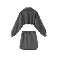 AIN'T SHY Grey Pearl Loose Hoodie with Skirt Set | MADA IN CHINA