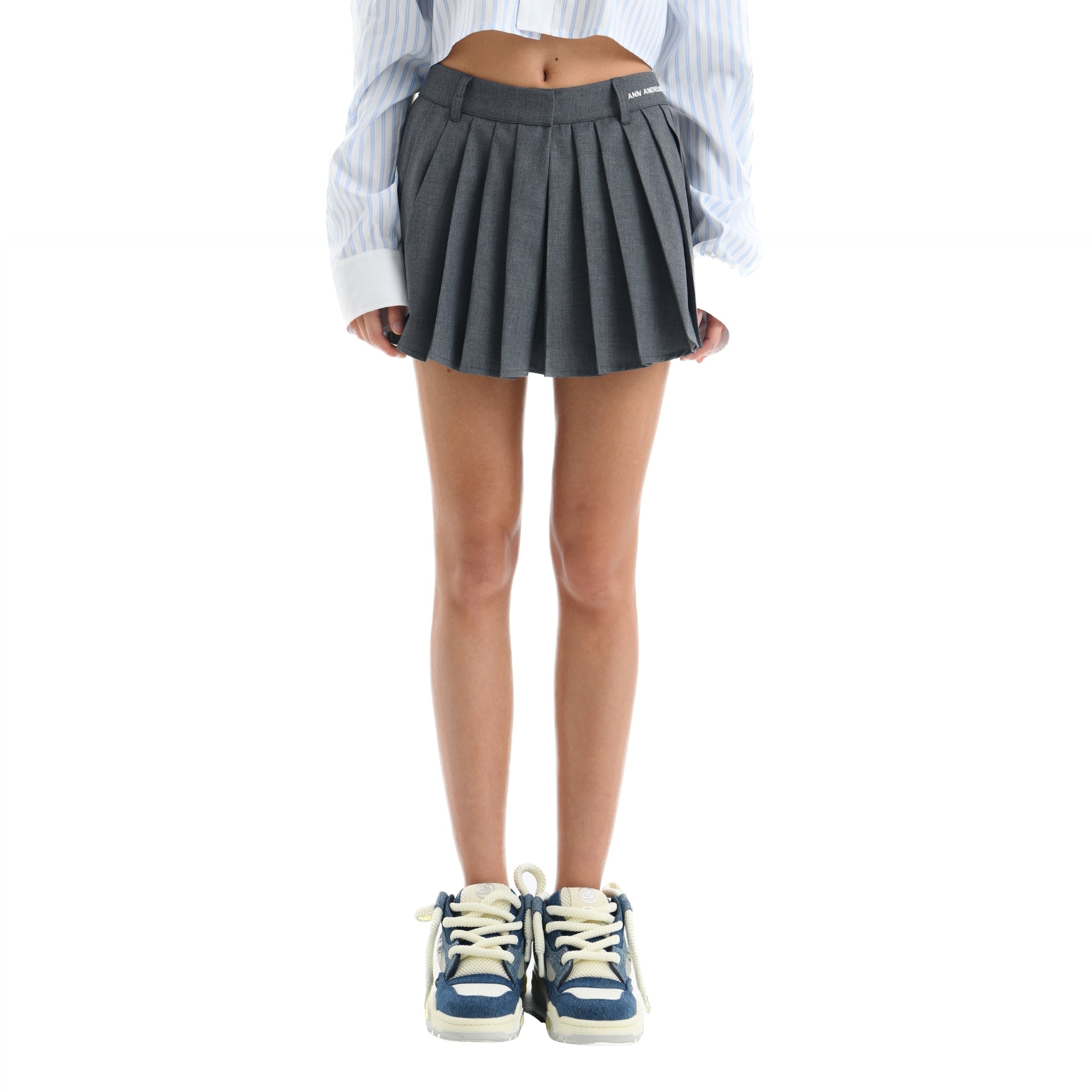 Grey Pleated Short Skirt