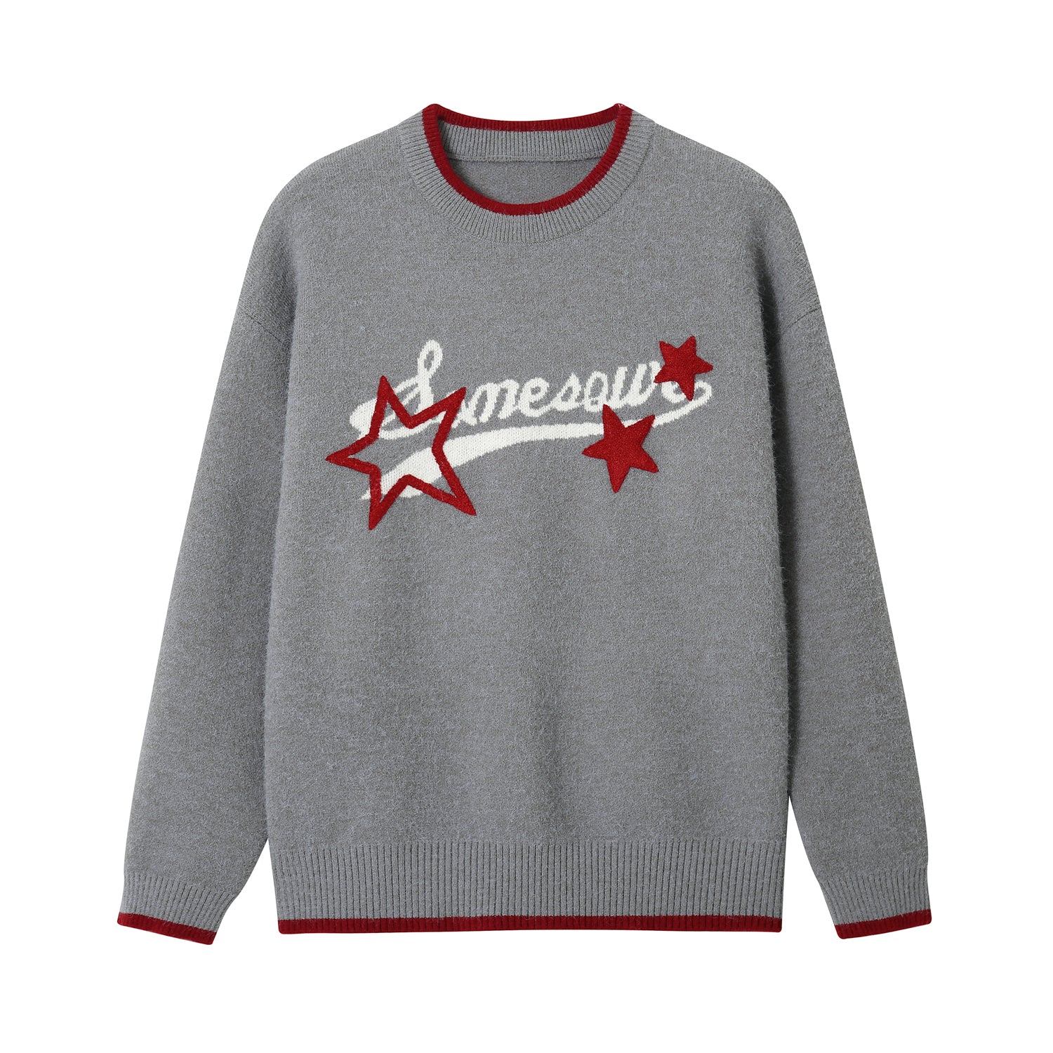 SOMESOWE Grey Retro Logo Print Star Sweater | MADA IN CHINA
