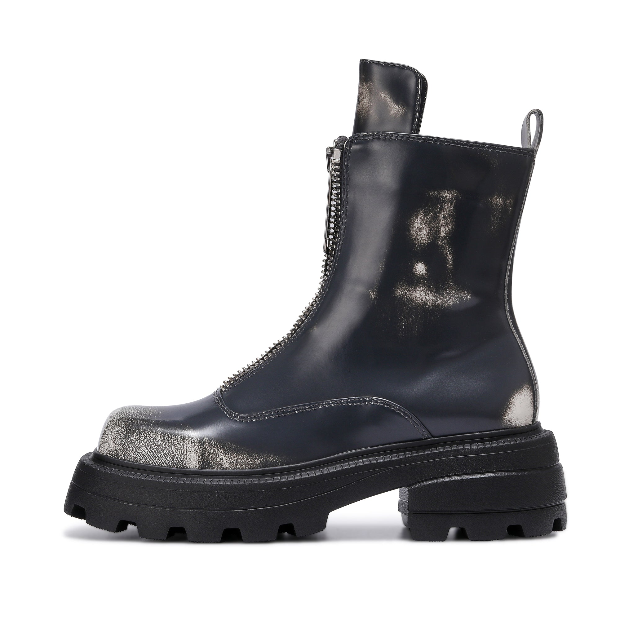 LOST IN ECHO Grey Square Toe Double Zipper Rubbed Color Thick Soled Suit Boots | MADA IN CHINA