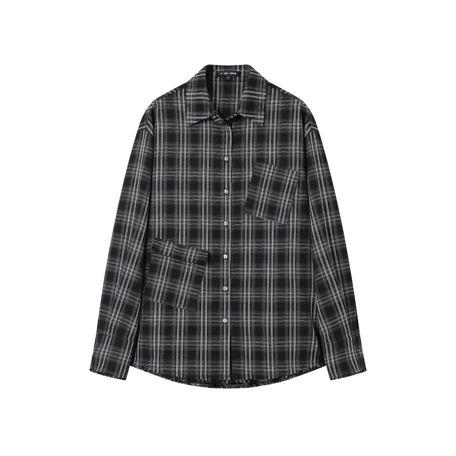 SOMESOWE Grey Vintage Check Raw Edge Shirt | MADA IN CHINA